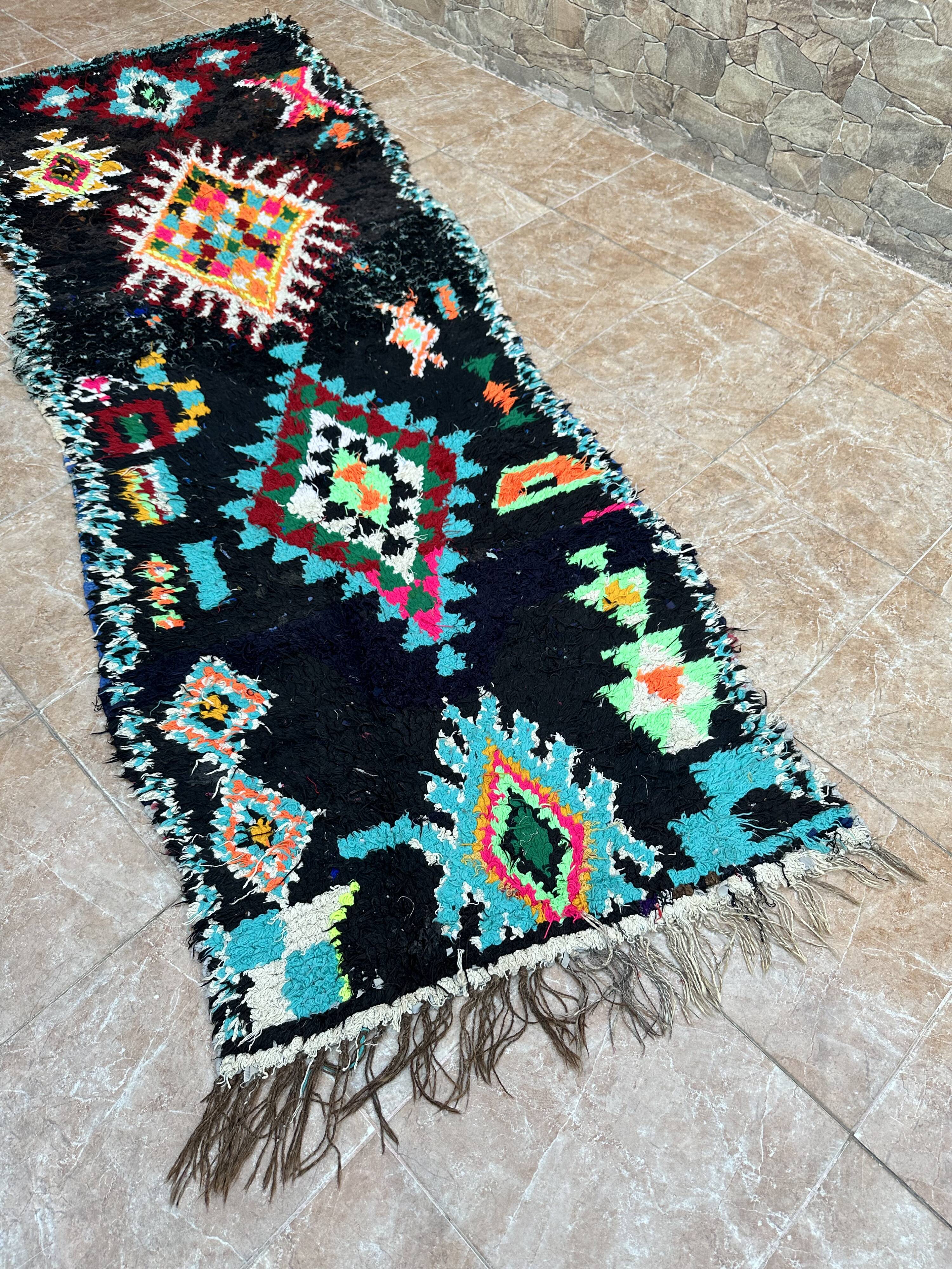 Vintage Berber Boucherouite hallway runner: Moroccan rug