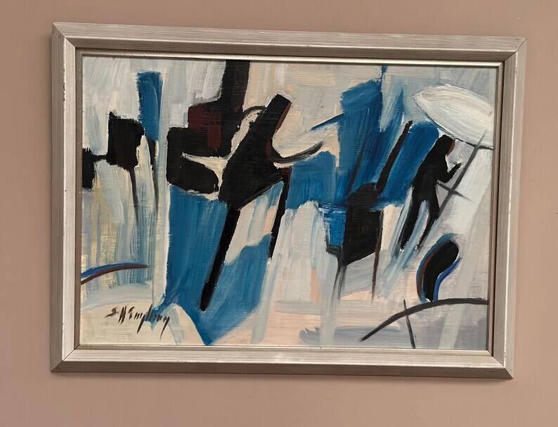 Original Swedish Oil on Panel – “Abstract Composition” by Sven H. Engberg – Signed – Vintage & Framed – 56 × 43 cm (22" × 16.9")
