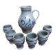 Pitcher and 6 glasses in vintage blue stoneware Marzi & Rémy German pottery