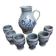 Pitcher and 6 glasses in vintage blue stoneware Marzi & Rémy German pottery