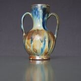 Vase with two handles in flamed sandstone with art nouveau-style drippings