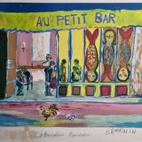 Lithograph, at the little bar, Beaujolais Nouveau, artist's proof, numbered signed, 76 x 55 cm