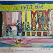 Lithograph, at the little bar, Beaujolais Nouveau, artist's proof, numbered signed, 76 x 55 cm