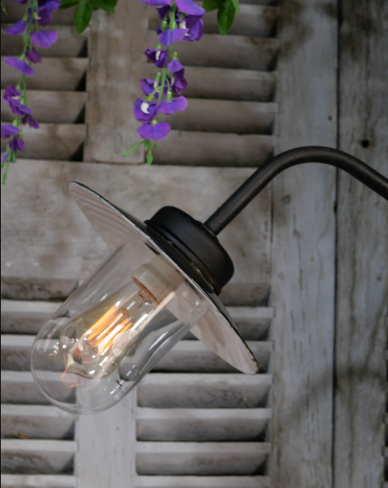Black gooseneck courtyard wall lamp