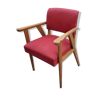 Armchair of the 50s in blond oak and red fabrics compass feet
