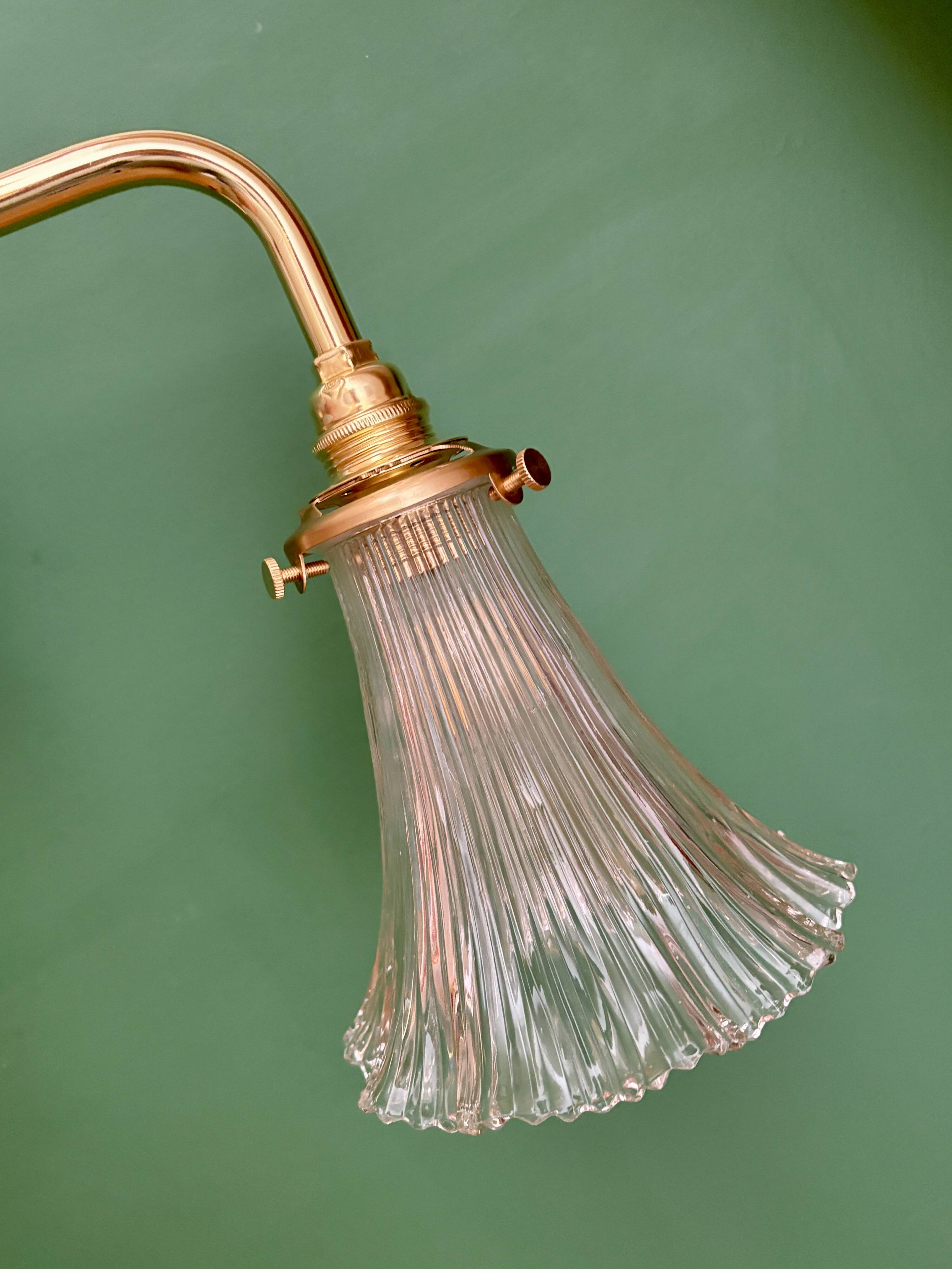 Vintage tulip angled wall light in holophane glass
