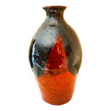 Ceramic vase, chamotte terracotta, enamelled, signature to be identified, vintage