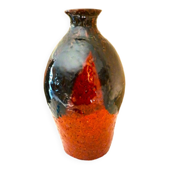 Ceramic vase, chamotte terracotta, enamelled, signature to be identified, vintage