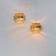 Brass-coloured metal pendant Trava lamps by Carl Thore, Sweden from Granhaga Metallindustri, 1960s, set of 2