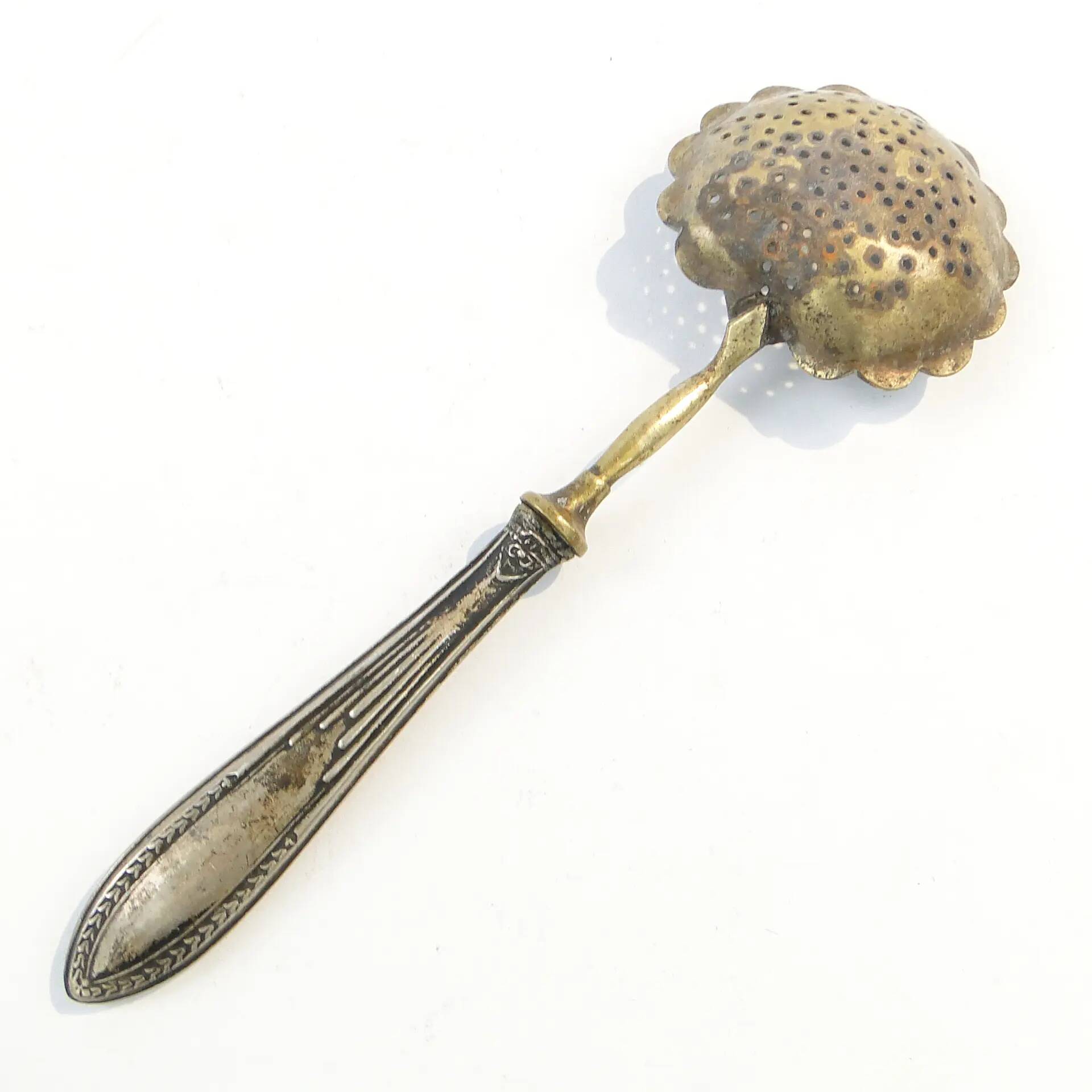 Absinthe spoon, brass, silver, Germany, early 20th century