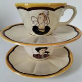 2 large Breton cups with saucers