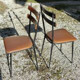 Pair of metal and imitation leather chairs 1950