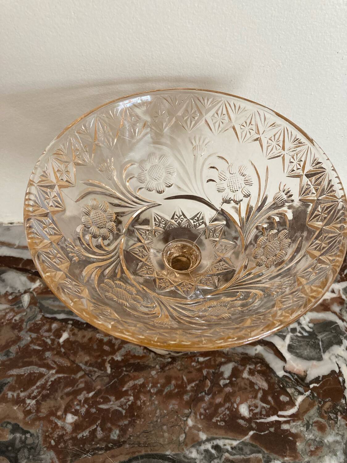 Pink glass footed bowl