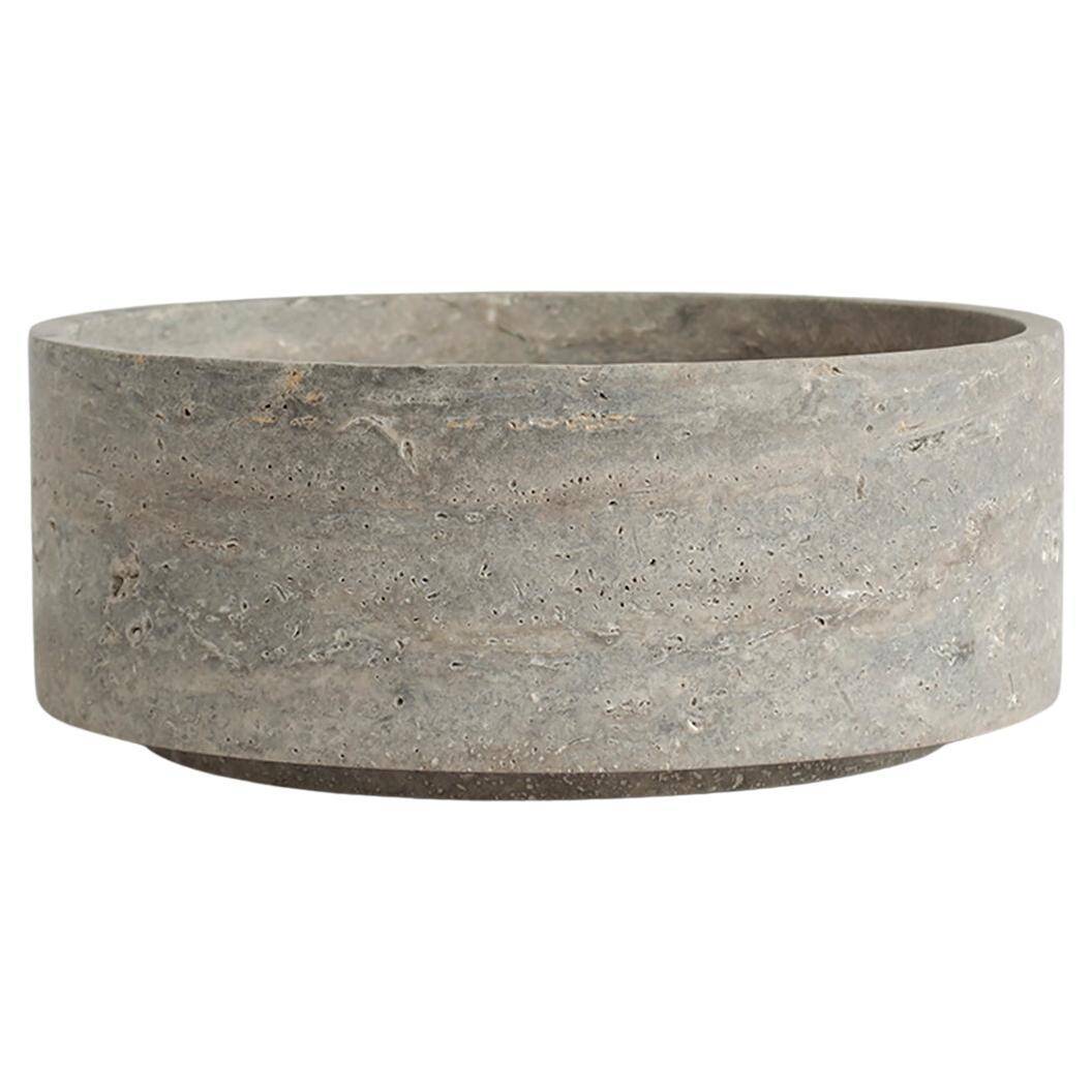Silver travertine cylinder bowl
