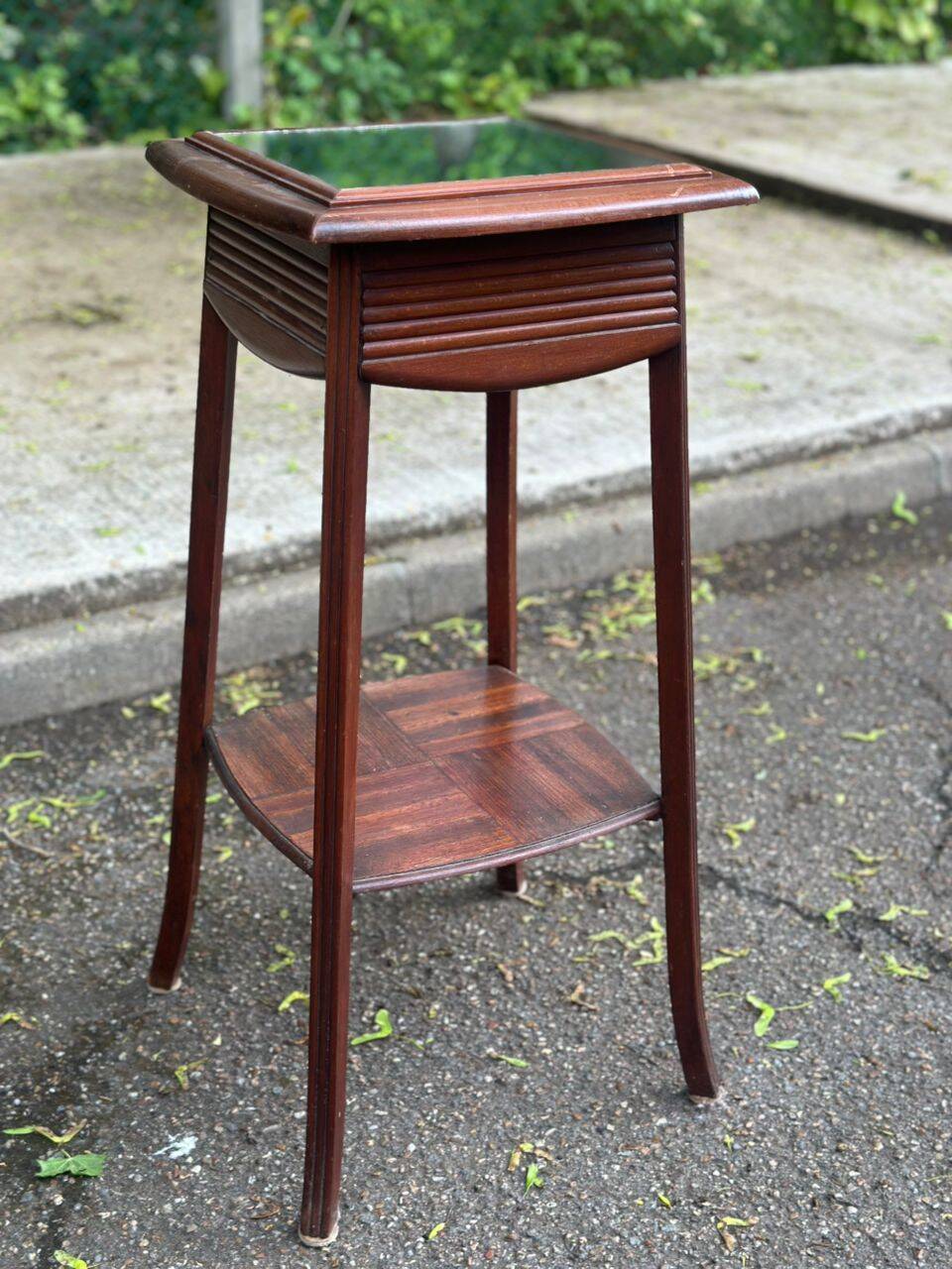 Vintage shelf unit in solid teak wood and mirror