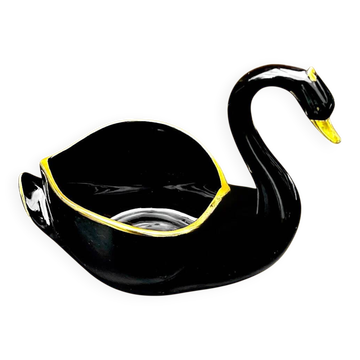 Vintage black and gold ceramic swan vase from the 1960s.