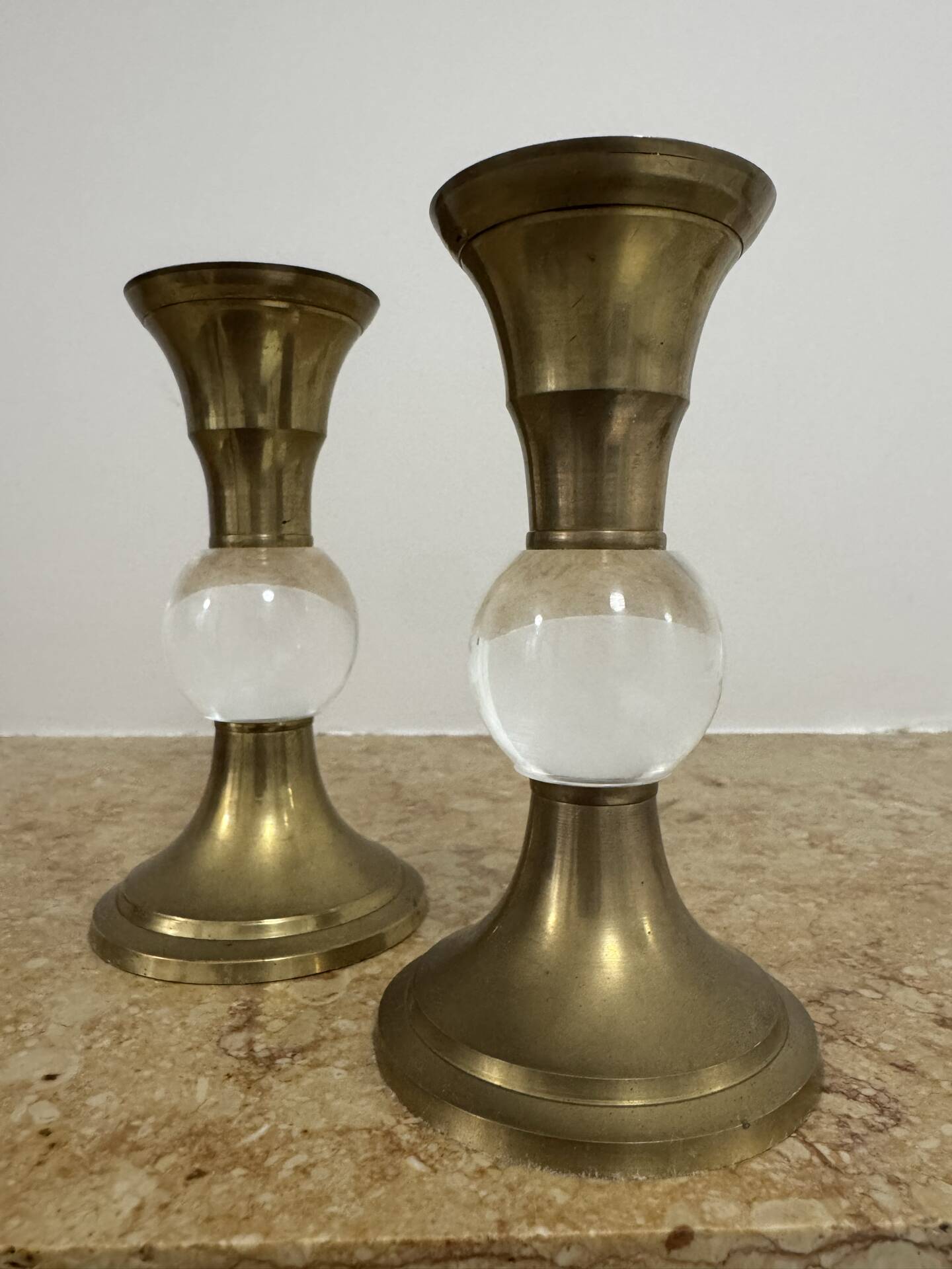 Bougeoirs laiton plexi années 70