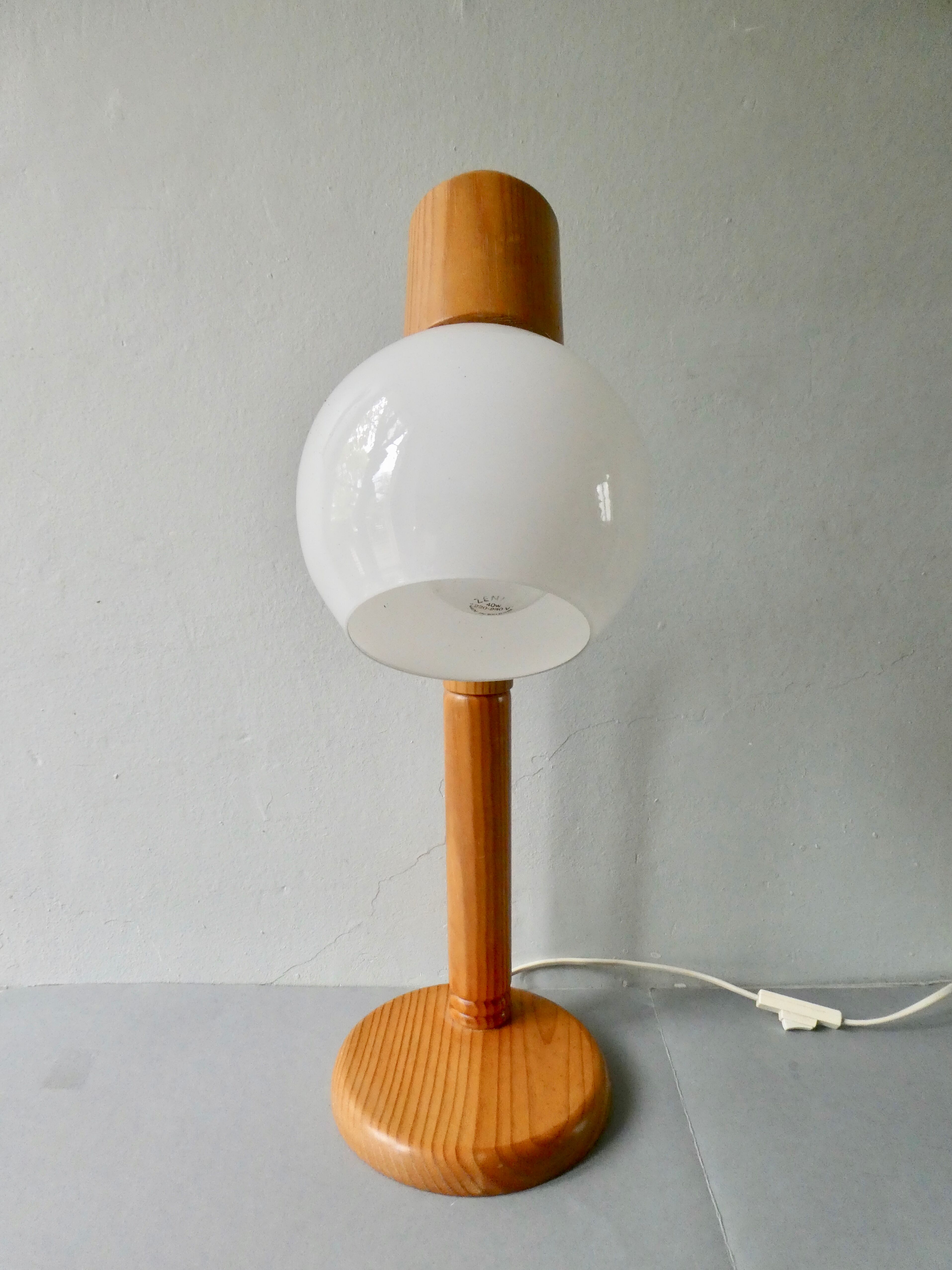 Pine articulated lamp with opaline, Scandinavian style, 70s