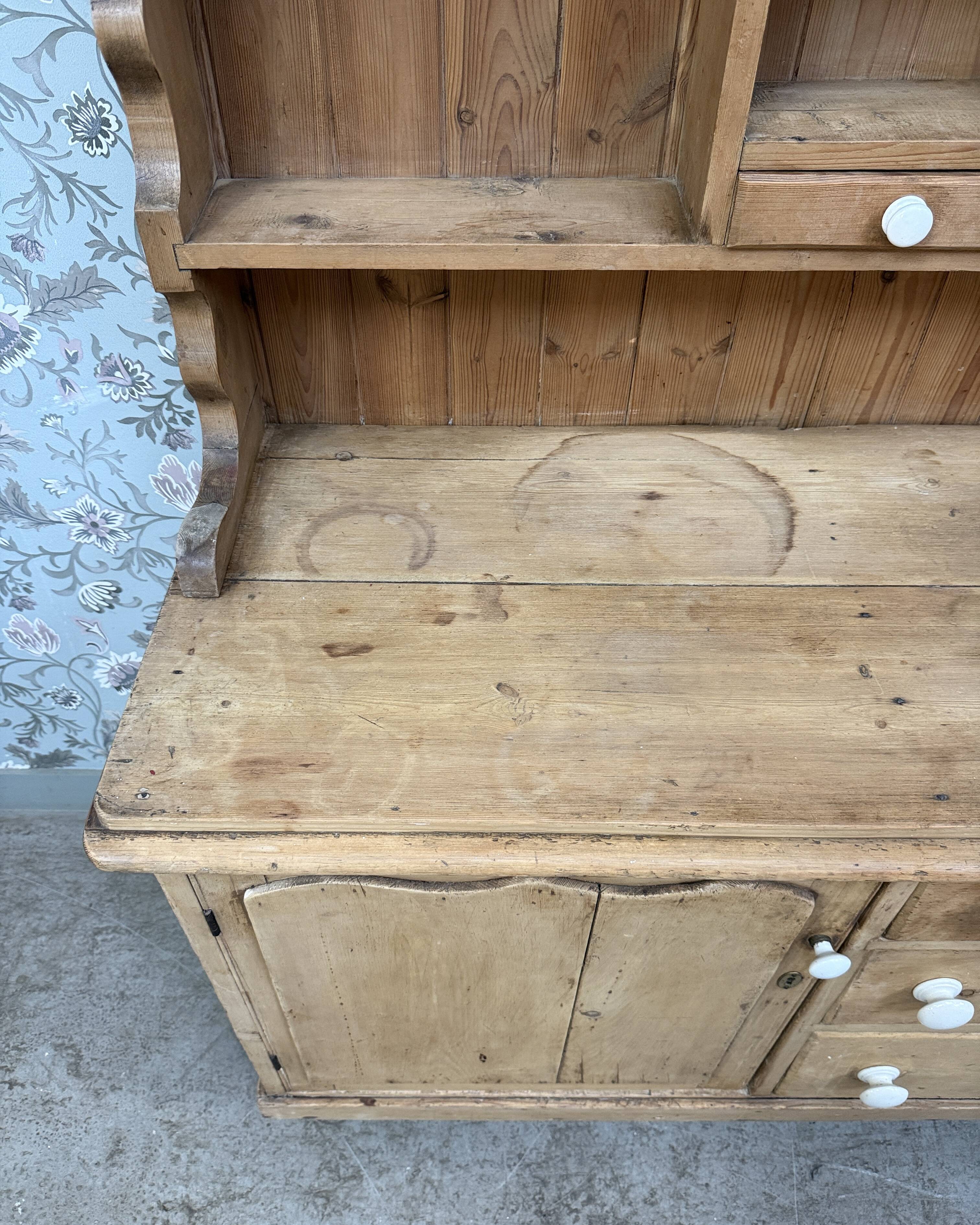 Antique English two-body buffet in solid pine (renovated)