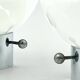 Vintage 70s Glass Table Lamps – White Glass with Metal Stand, Set of 2