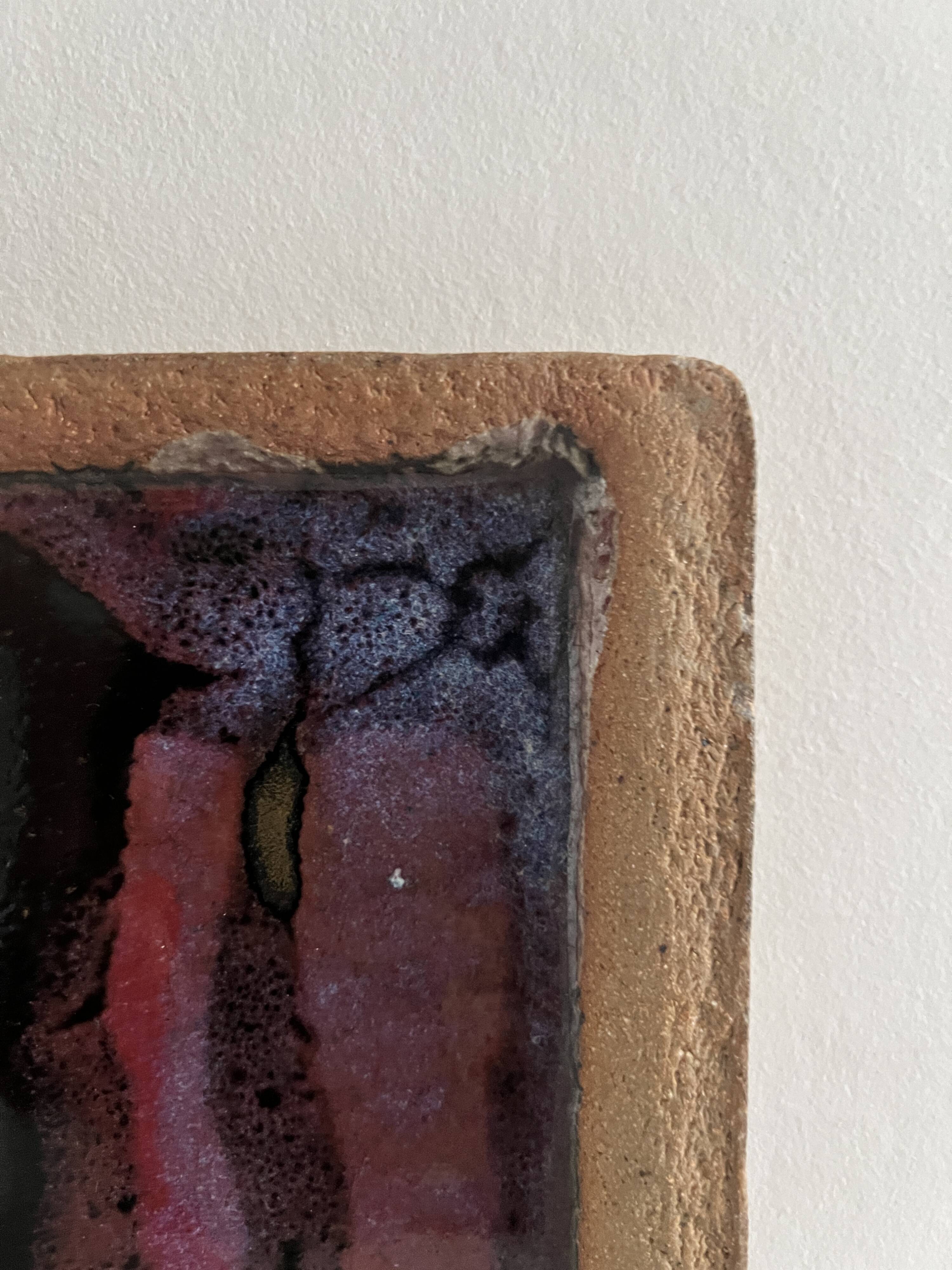 Square trinket dish in glazed ceramic, signed by F. Baudet, France 1970