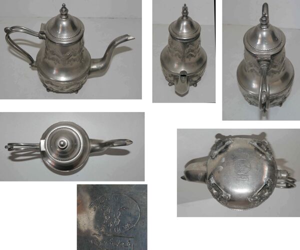 Ancienne théière « le cheval » et pot à lait en métal argenté