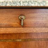 Antique bedside table in wood and marble – adorned with gilded brass ornaments –