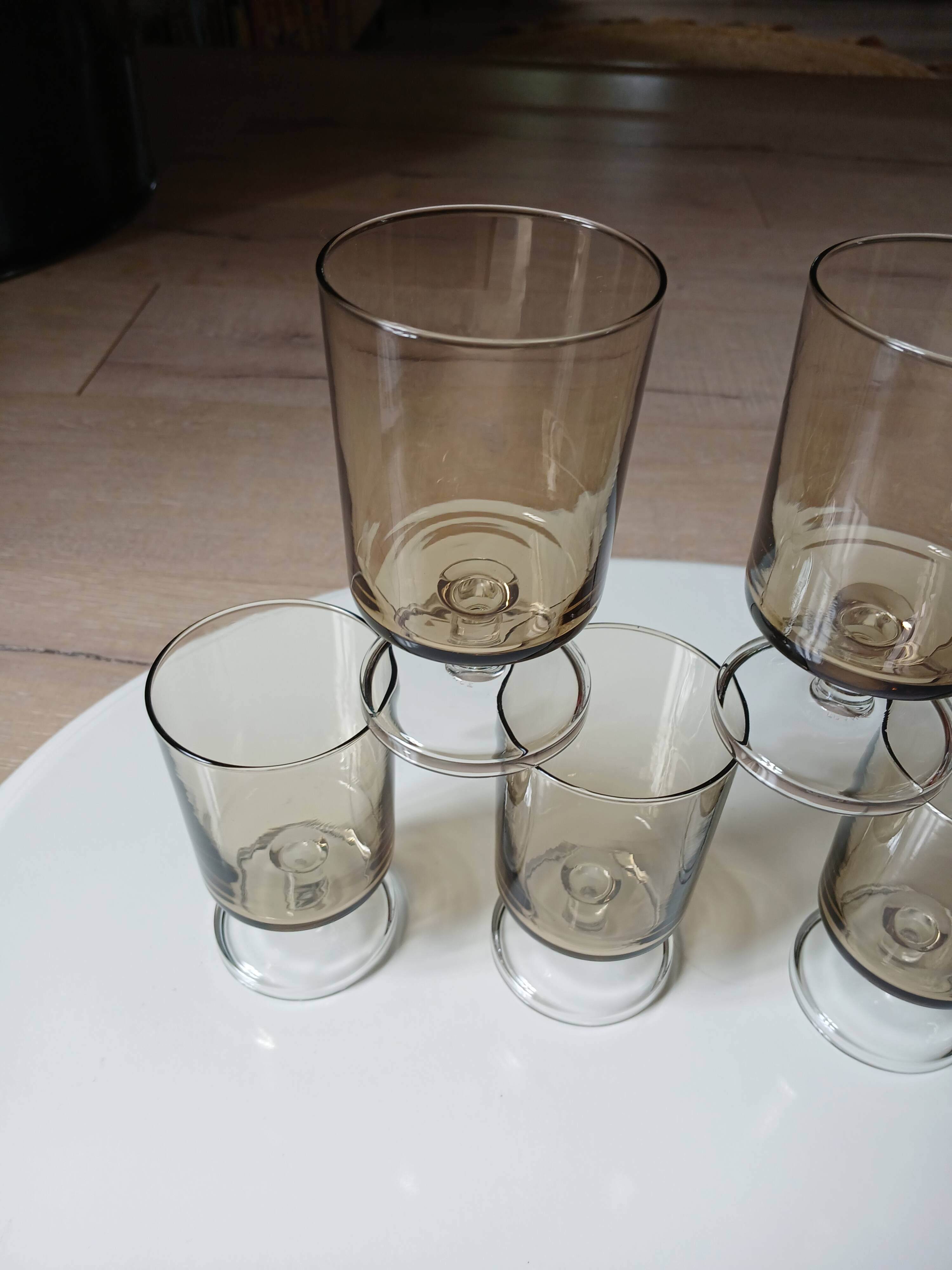 7 vintage stemmed glasses in smoked glass