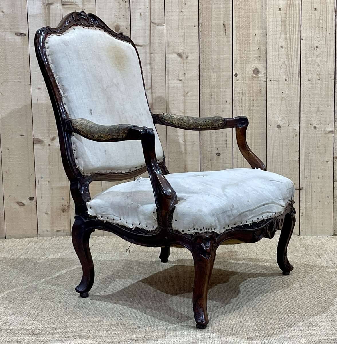 Regency period armchair in 18th century walnut to be reupholstered