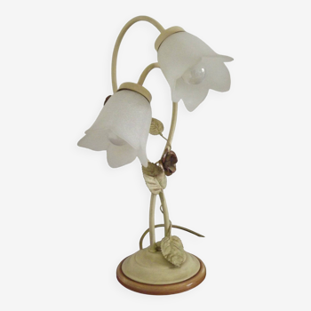 French Vintage Double Shaded Toleware Table Lamp With Brown Rose Detail 4643