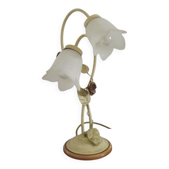 French Vintage Double Shaded Toleware Table Lamp With Brown Rose Detail 4643