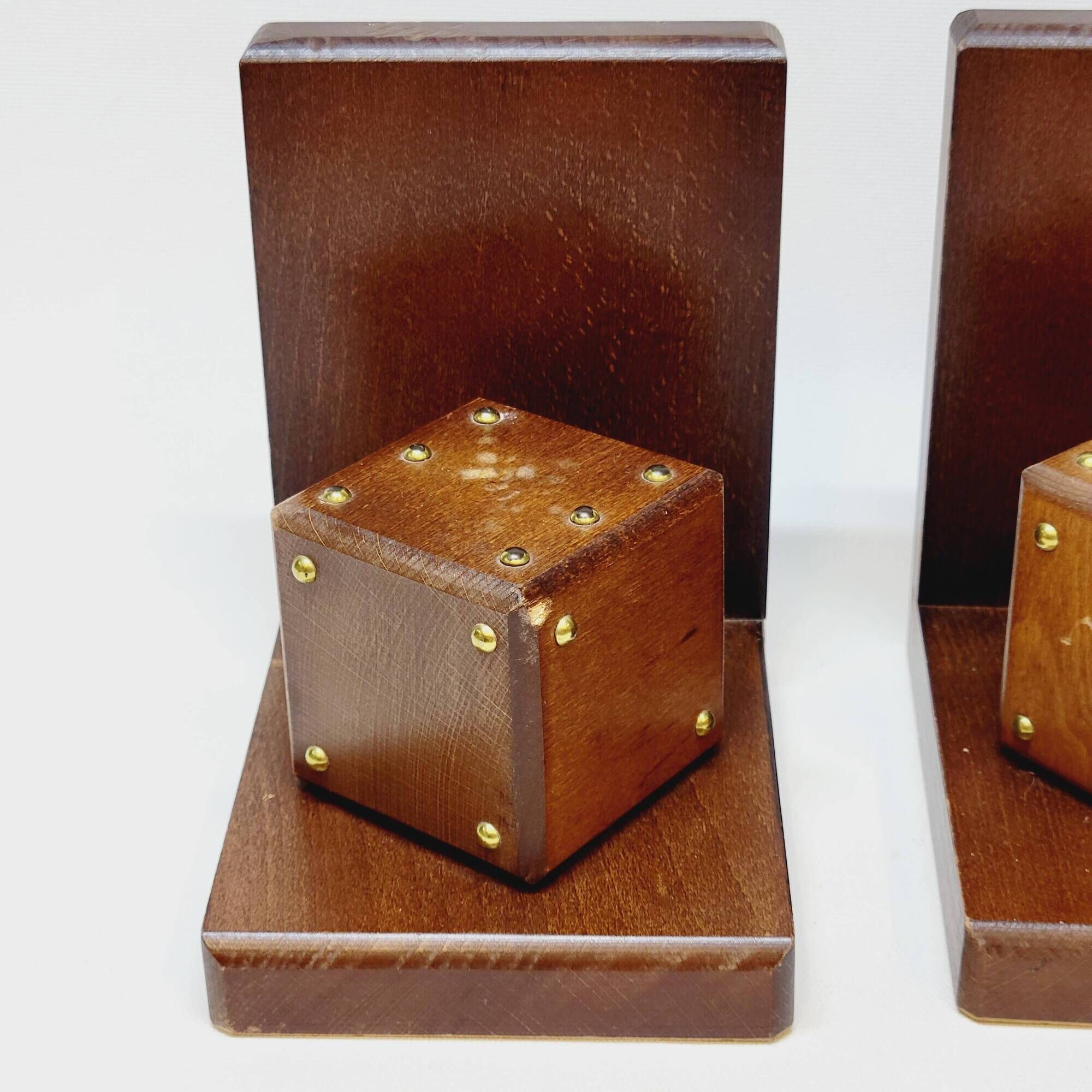 Pair of French Art Deco Wooden Bookends with Dice