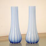 Pair vases Opal glass Streaked Blue