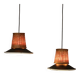 1950s set of 2 hanging lamps wicker/black metal/glass