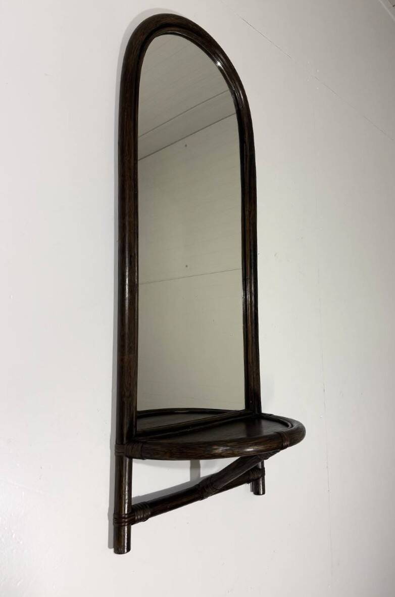 Rattan wall mirror with console table 1970’s
