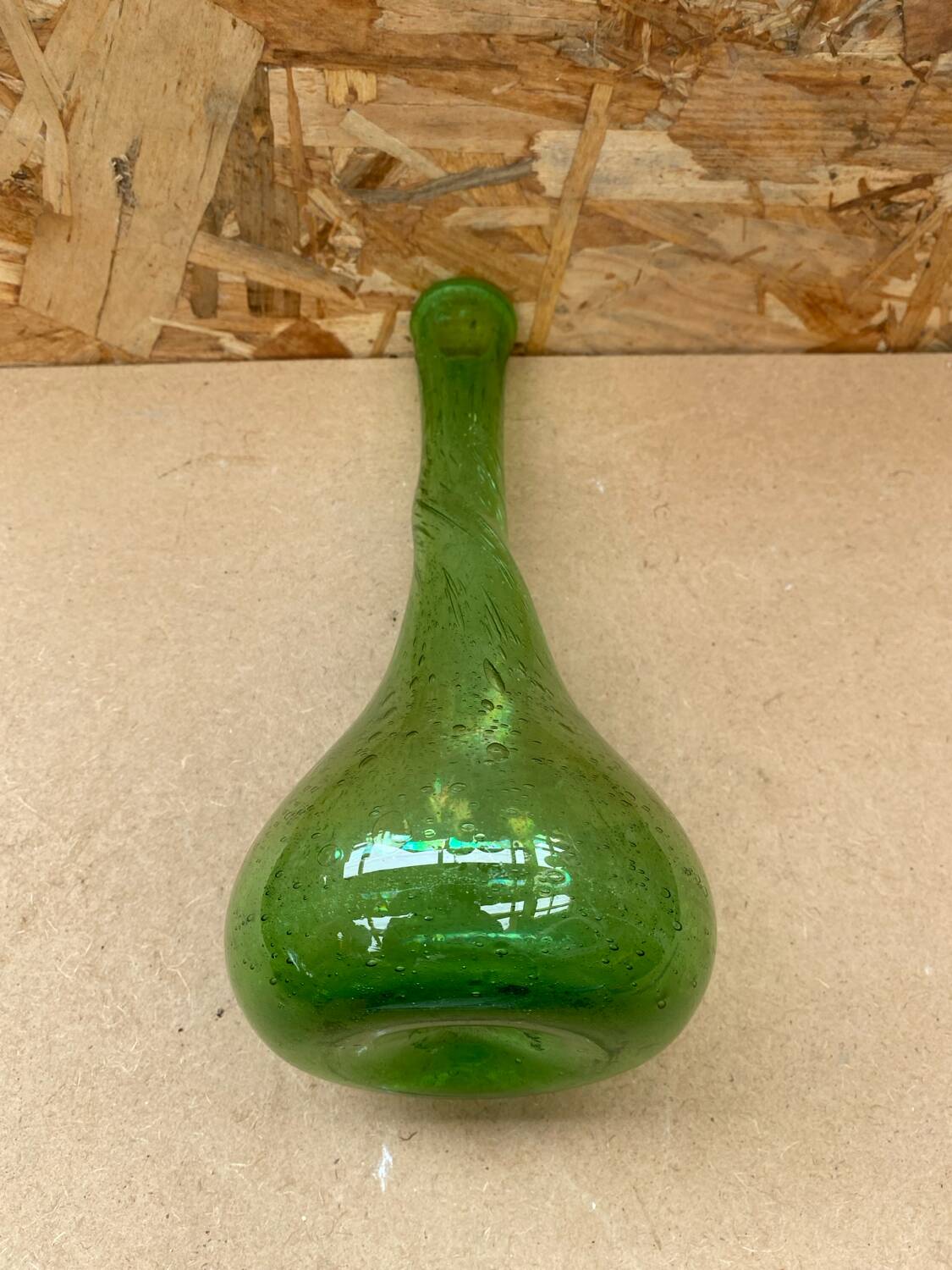 Vase soliflore style biot blown glass bubbled green vintage