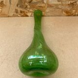 Ancien vase soliflore style biot verre soufflé bullé vert vintage