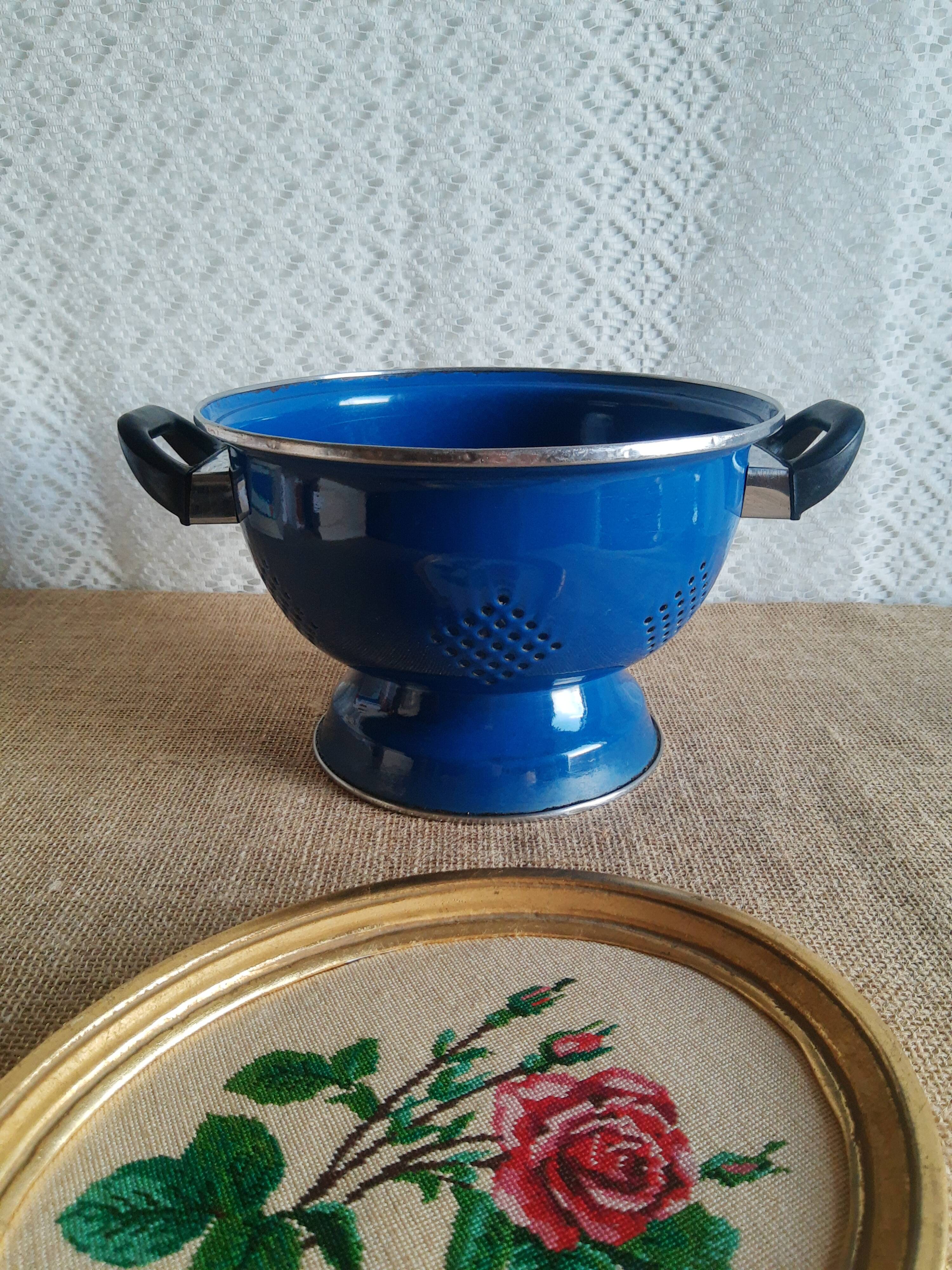 Vintage blue enamelled strainer