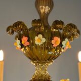 Venetian chandelier in multi-colored Murano glass with a green dominant color, 12 light arms, circa 1880