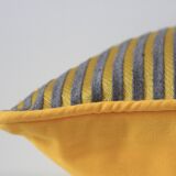 Yellow and gray striped square cushion
