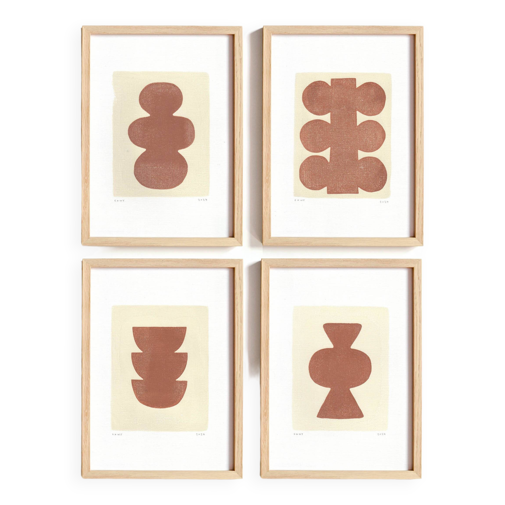 Collection of 4 terracotta paintings signed eawy