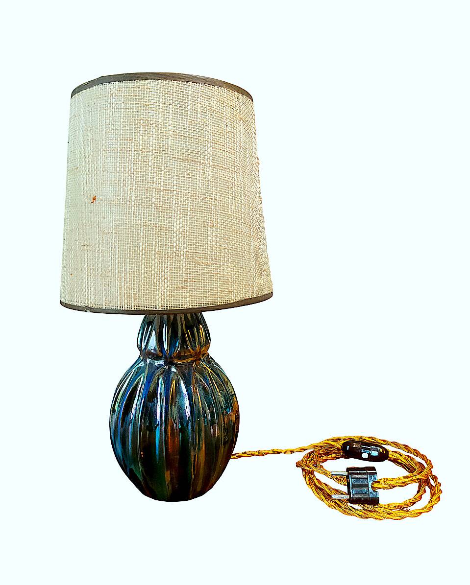 Lamp, Alphonse CYTHÈRE base, flamed stoneware RAMBERVILLIERS and fabric shade.