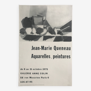 Jean-marie queneau, galerie anne colin, 1975. affiche originale en n&b