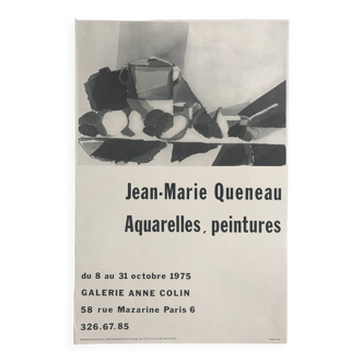 Jean-marie queneau, galerie anne colin, 1975. affiche originale en n&b