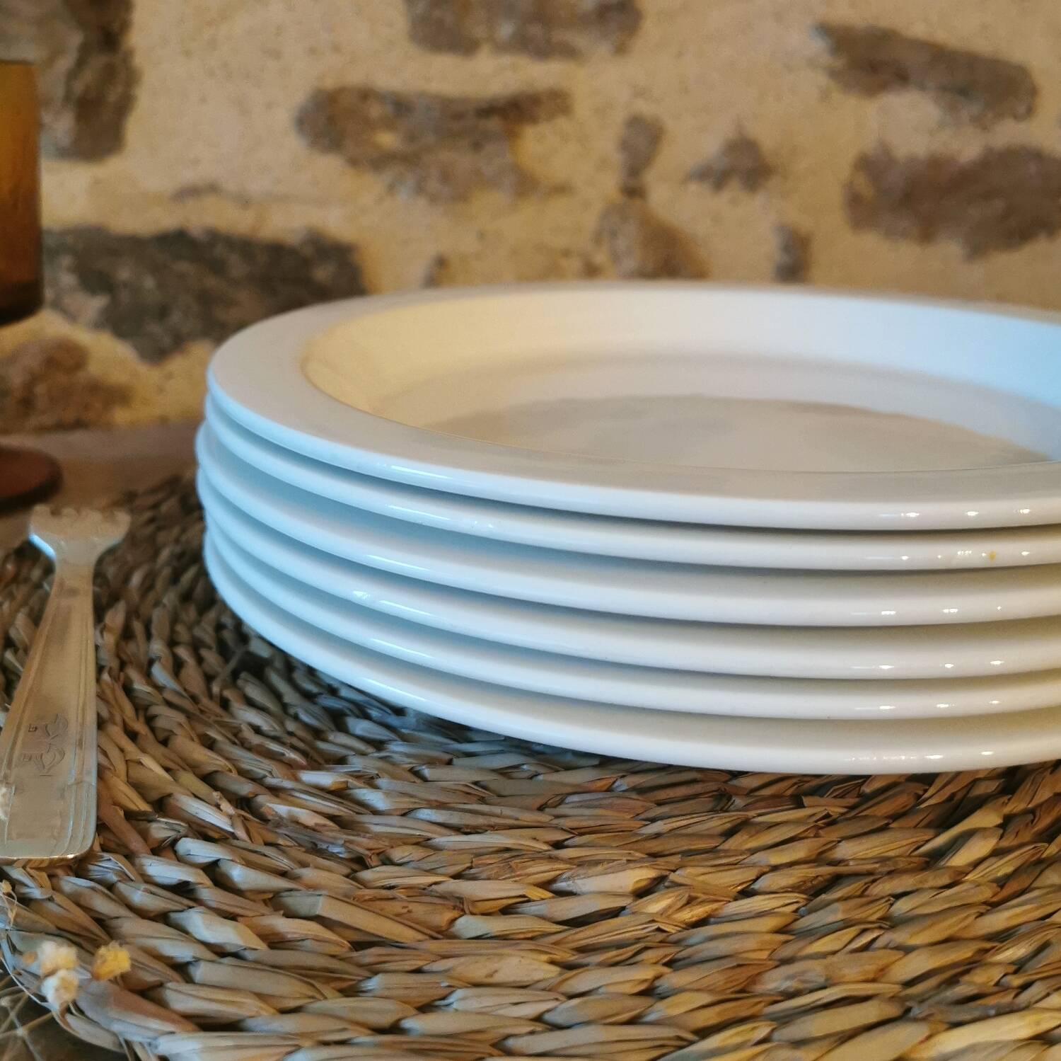 Vintage nesting dinner plates by Michel Hamon, Gien Prisunic