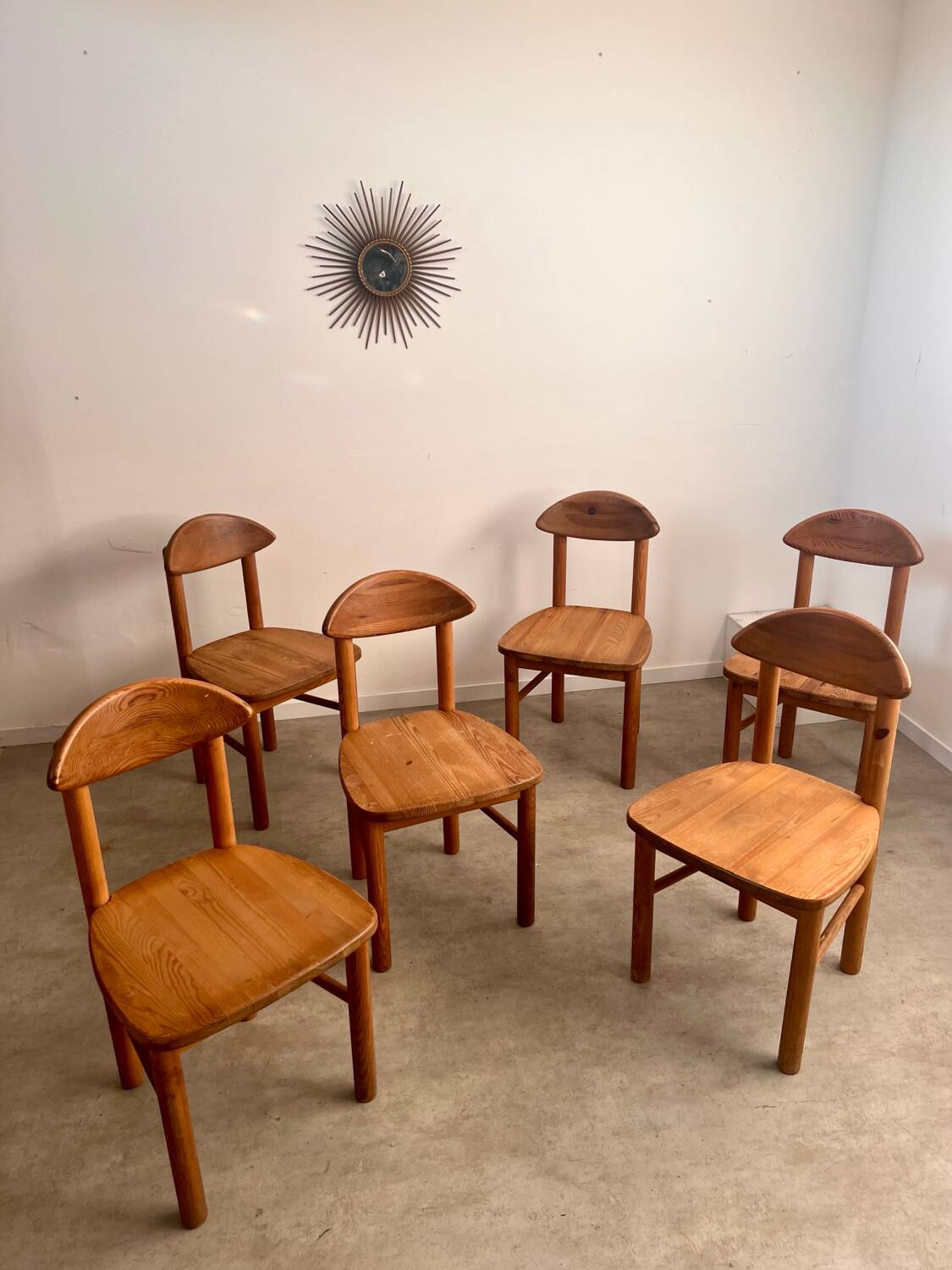 Lot de 6 chaises en pin massif design scandinave Reiner Daumiller vintage années 70