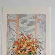 Lithograph signed by Michel Henry - Bouquet at the window