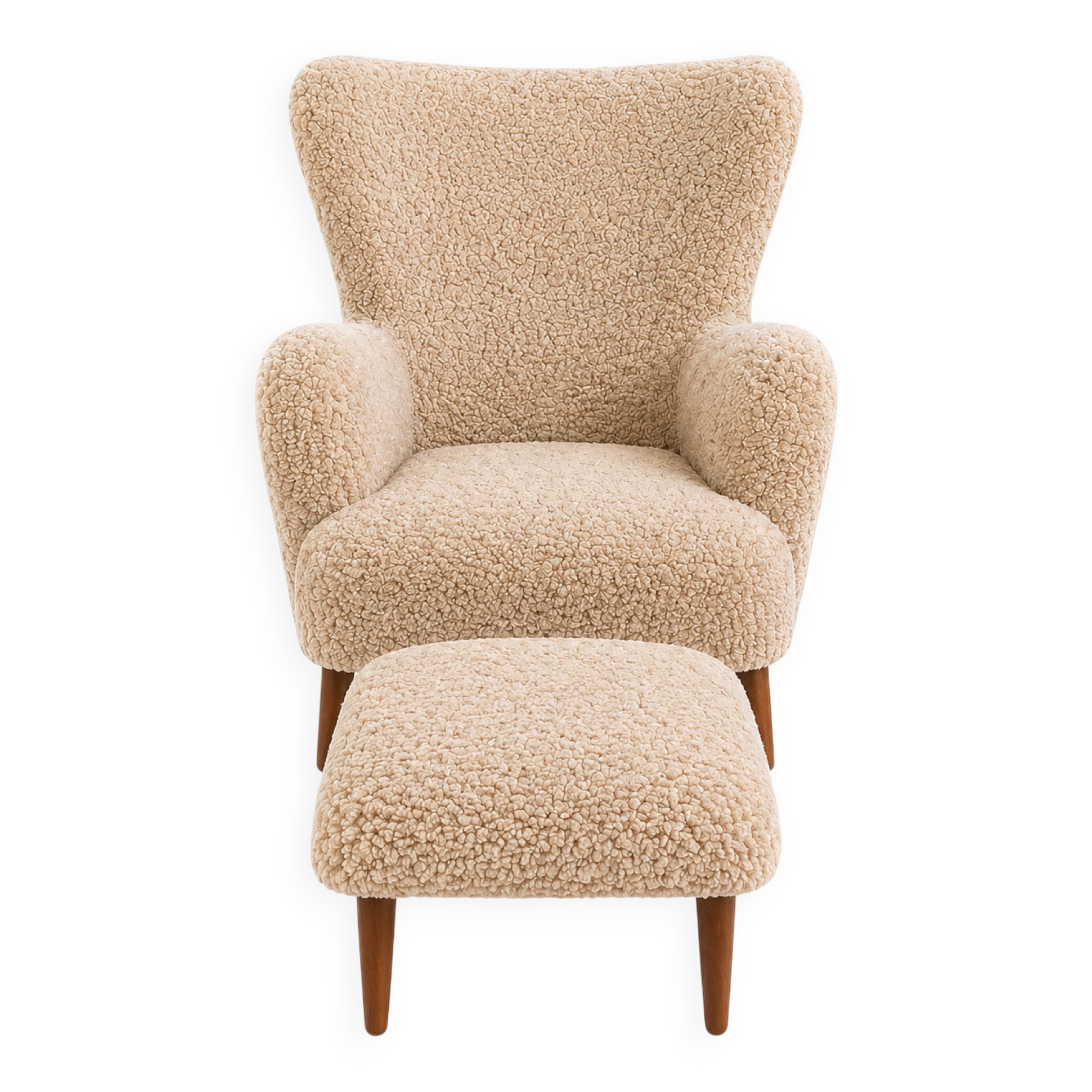 Vintage Wingback Chair & Footstool in sheepskin