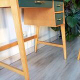 Desk and its green and wood chair, 1950s