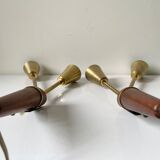 Pair of scandinavian midcentury wall lights sconces in brass & teak